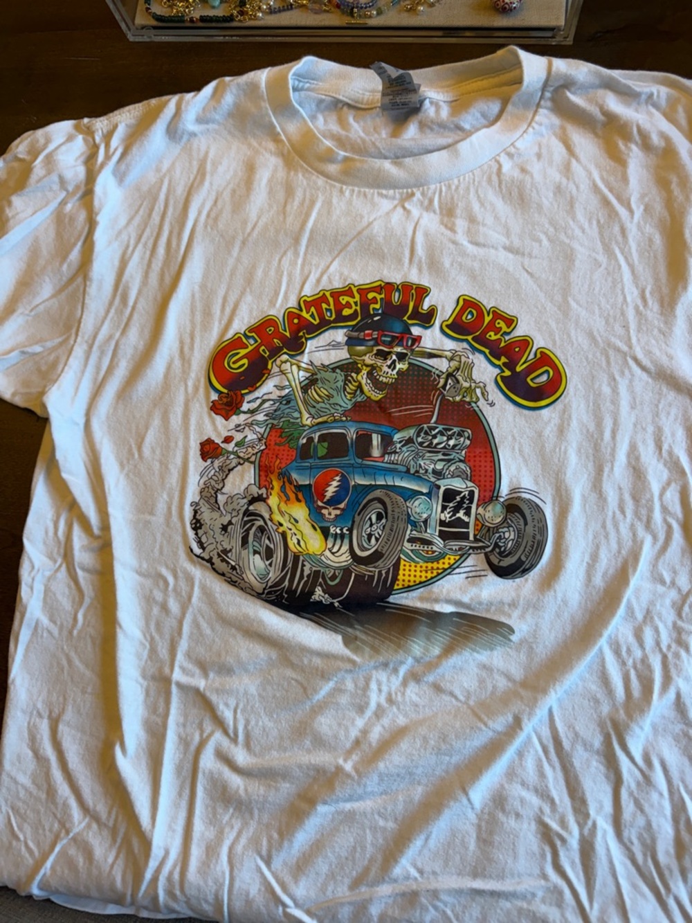 Gildan White Tee with Multicolor Band Graphic